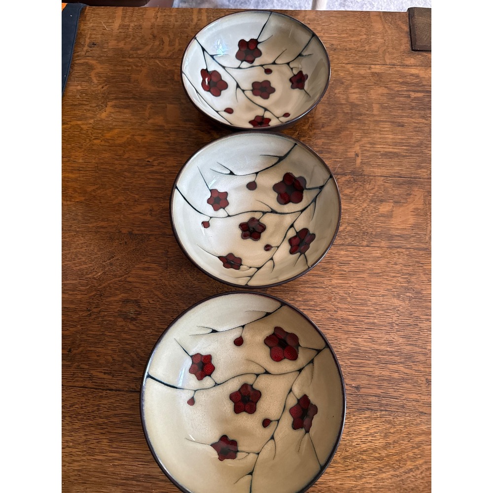 Pfaltzgraff Studio Aster Nesting Bowls Set of 3 Cherry Blossom Floral Stoneware